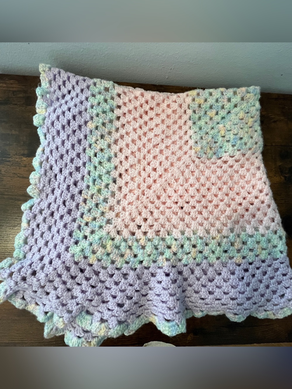 Handmade Pastel Crochet Baby Blanket - Pink, Lavender, Mint